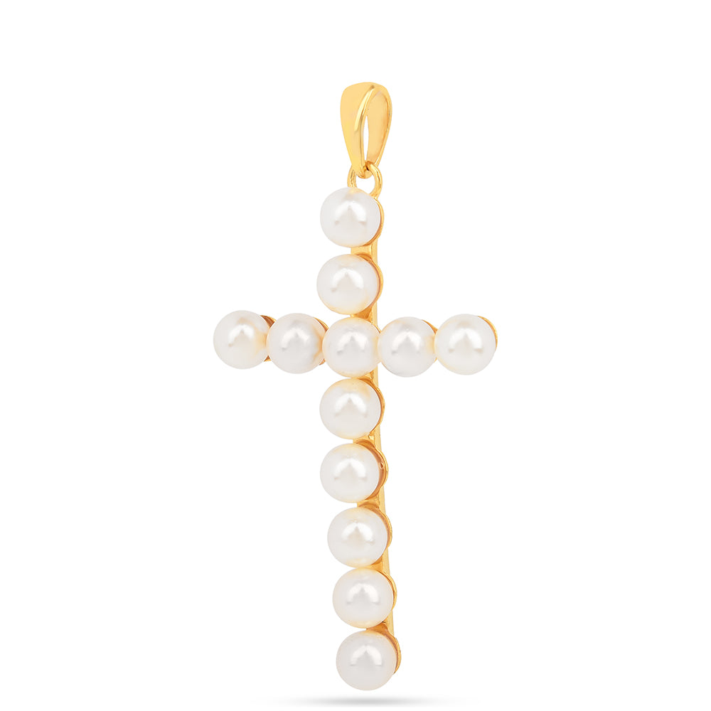 Cruz Colgante de Plata Bañada en Oro con Perla de Agua Dulce Crema 2 