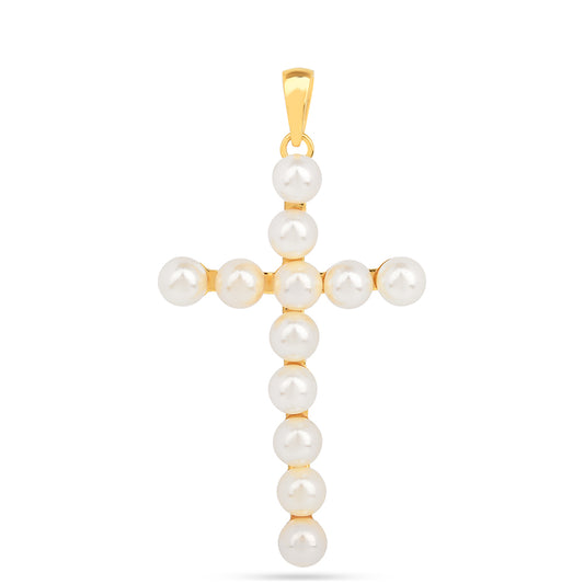 Cruz Colgante de Plata Bañada en Oro con Perla de Agua Dulce Crema