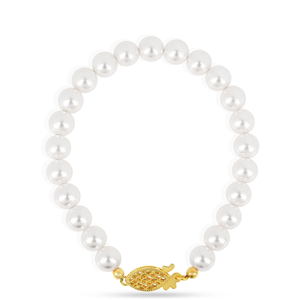 Pulsera de Plata Bañada en Oro con Perla de Agua Dulce Crema 2 