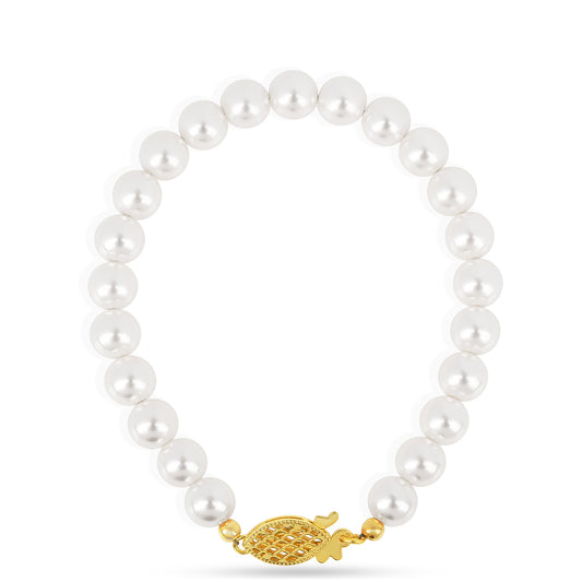 Pulsera de Plata Bañada en Oro con Perla de Agua Dulce Crema