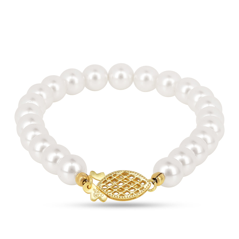 Pulsera de Plata Bañada en Oro con Perla de Agua Dulce Crema 1 
