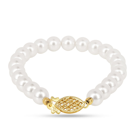 Pulsera de Plata Bañada en Oro con Perla de Agua Dulce Crema