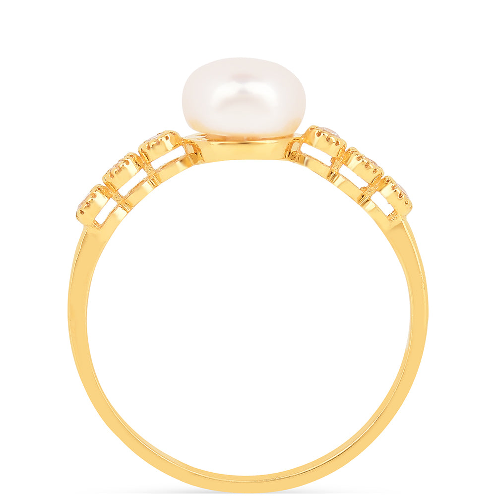 Anillo de Plata Bañada en Oro con Perla de Agua Dulce Crema y Zircón Blanco