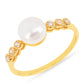 Anillo de Plata Bañada en Oro con Perla de Agua Dulce Crema y Zircón Blanco