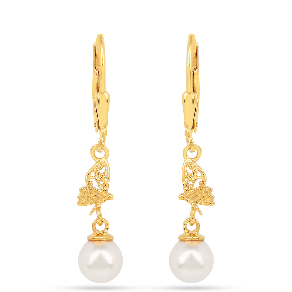 Pendientes de Plata Bañada en Oro con Perla de Agua Dulce Crema 1 
