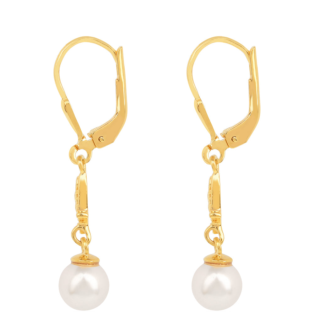 Pendientes de Plata Bañada en Oro con Perla de Agua Dulce Crema 2 