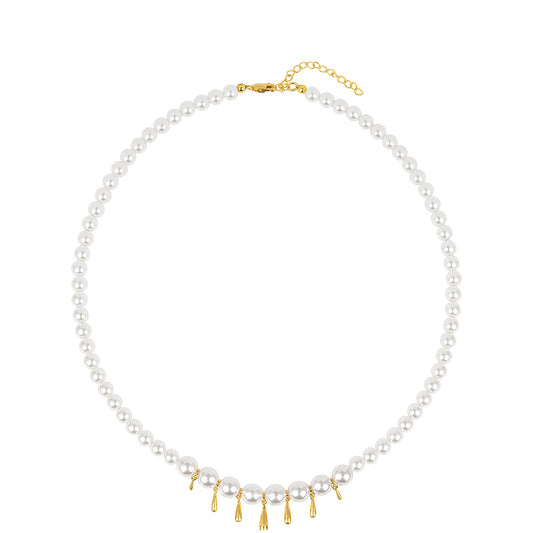 Collar de Plata Bañada en Oro con Perla de Agua Dulce Crema