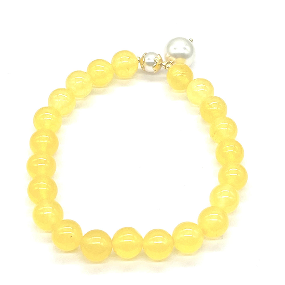 Pulsera de Plata Bañada en Oro con Jadeíta amarilla del río Marsden y Perla de cristal 1 