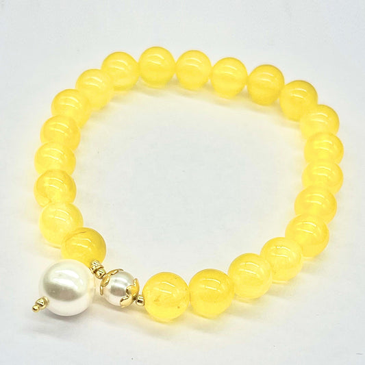 Pulsera de Plata Bañada en Oro con Jadeíta amarilla del río Marsden y Perla de cristal