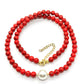 Collar de Plata Bañada en Oro con Coral de Esponja Roja y Perla de cristal