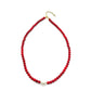 Collar de Plata Bañada en Oro con Coral de Esponja Roja y Perla de cristal