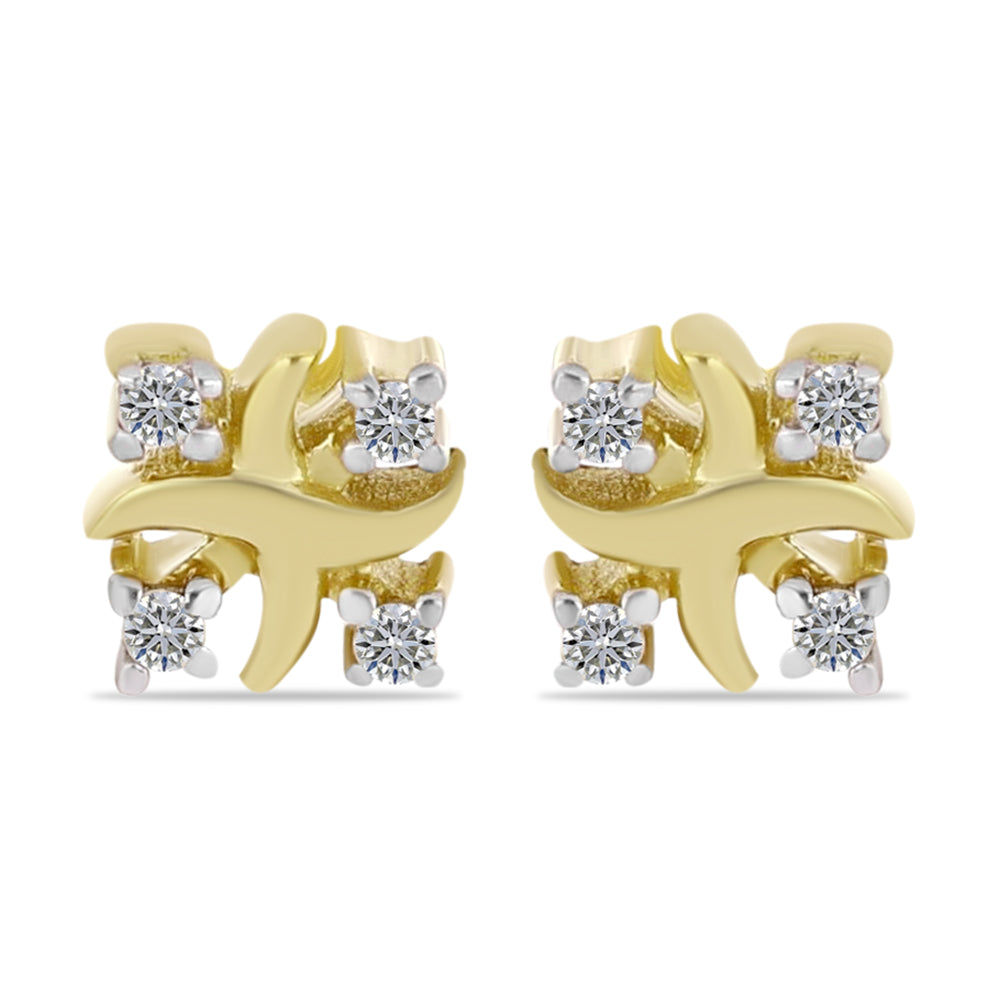 Pendientes de Plata Bañada en Oro con Diamante blanco