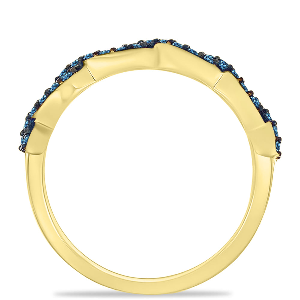 Anillo de Plata Bañada en Oro con Diamante Azul