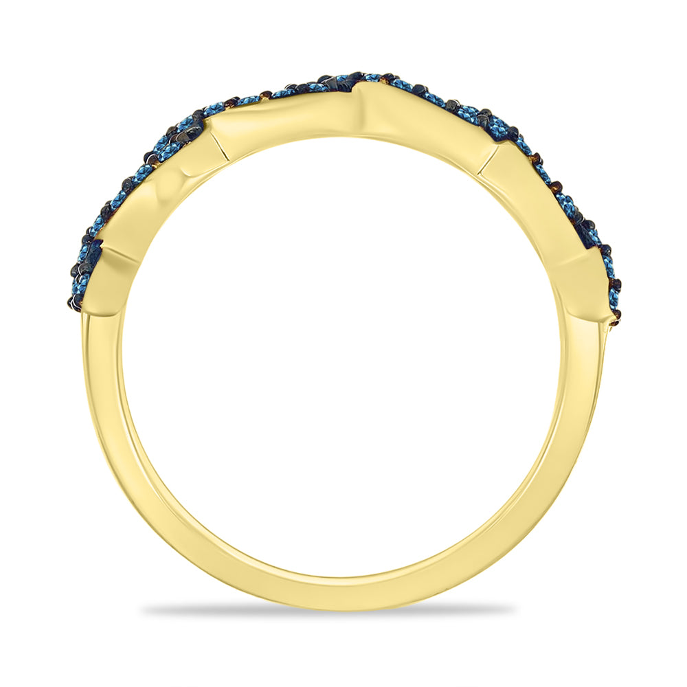 Anillo de Plata Bañada en Oro con Diamante Azul
