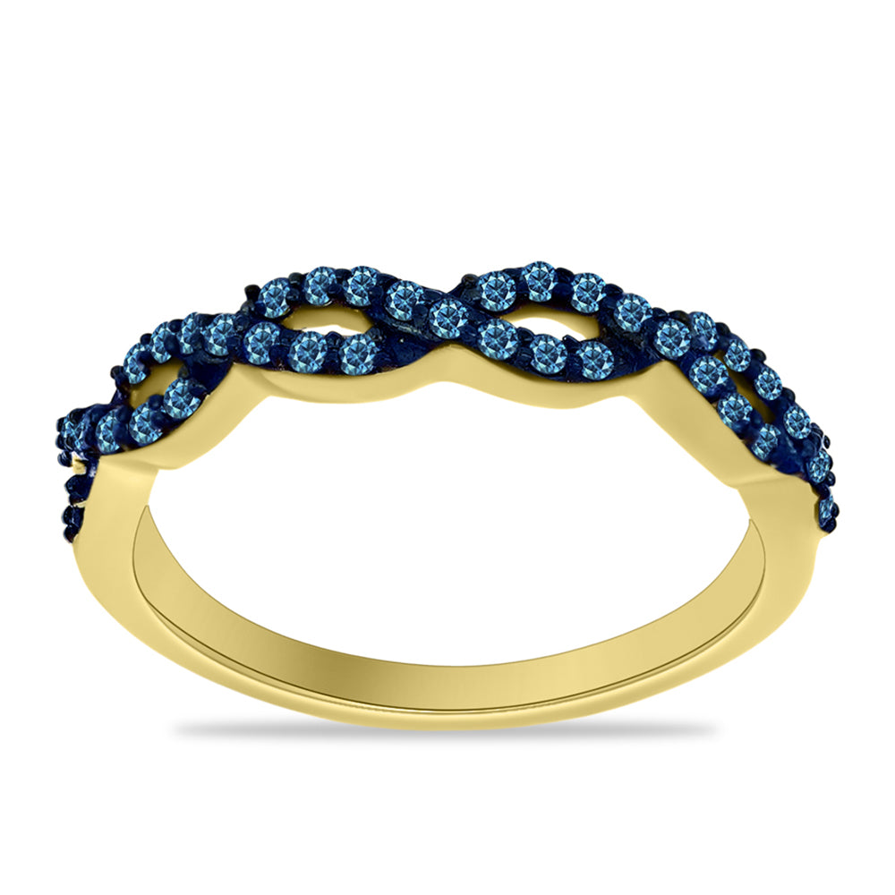 Anillo de Plata Bañada en Oro con Diamante Azul