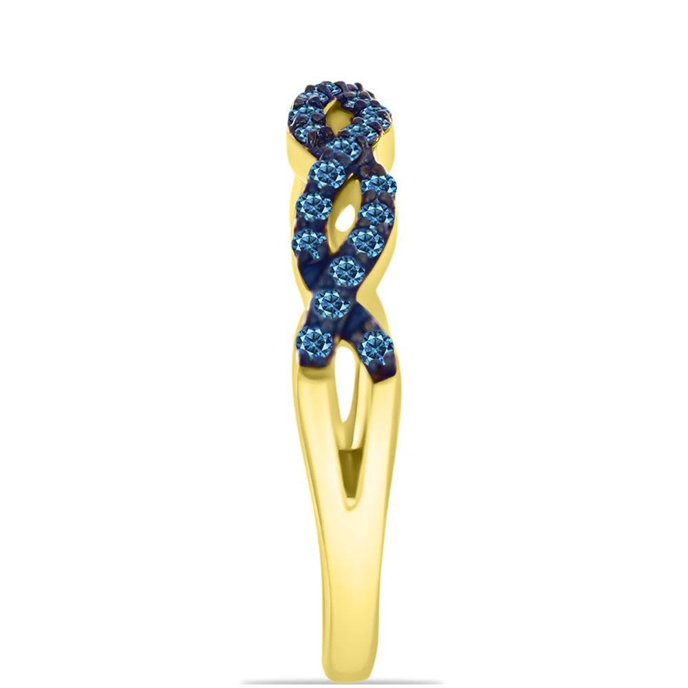 Anillo de Plata Bañada en Oro con Diamante Azul