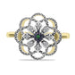 Anillo de Plata Bañada en Oro con Diamante Verde y Diamante blanco