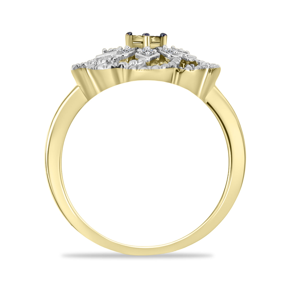 Anillo de Plata Bañada en Oro con Diamante Verde y Diamante blanco