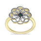 Anillo de Plata Bañada en Oro con Diamante Verde y Diamante blanco