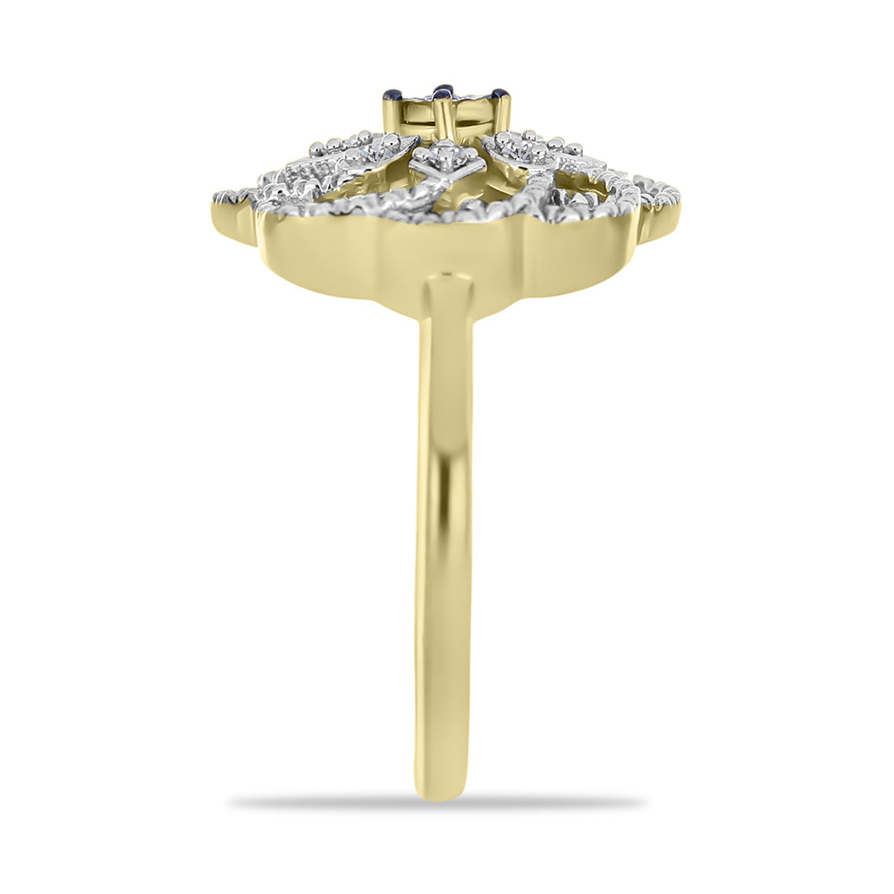 Anillo de Plata Bañada en Oro con Diamante Verde y Diamante blanco