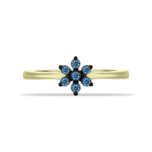 Anillo de Plata Bañada en Oro con Diamante Azul
