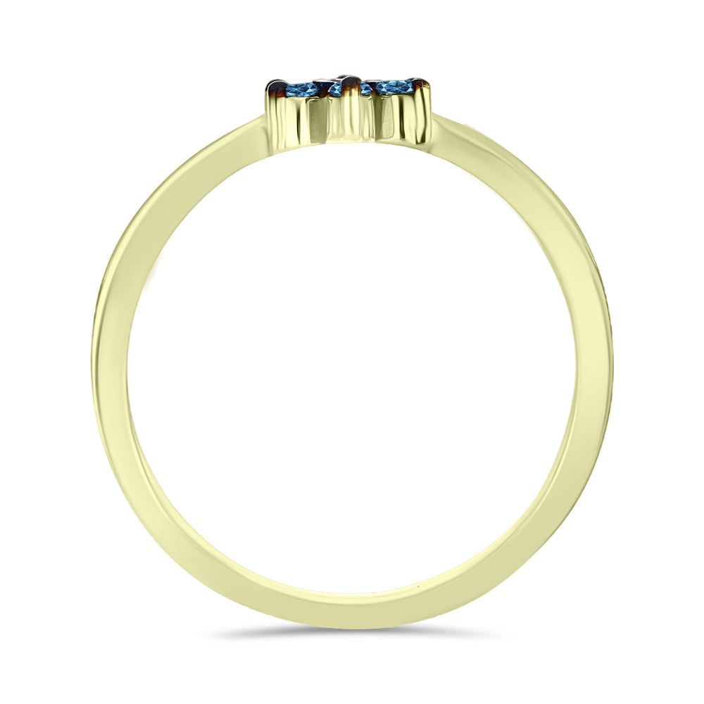 Anillo de Plata Bañada en Oro con Diamante Azul