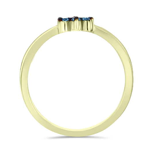 Anillo de Plata Bañada en Oro con Diamante Azul