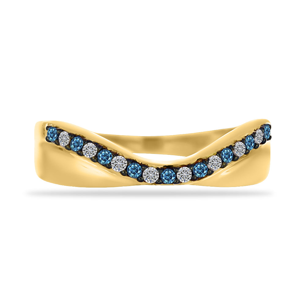 Anillo de Plata Bañada en Oro con Diamante Azul y Diamante blanco 1 