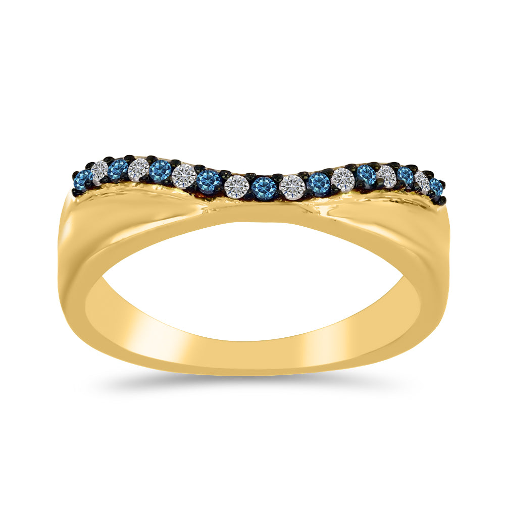 Anillo de Plata Bañada en Oro con Diamante Azul y Diamante blanco 3 
