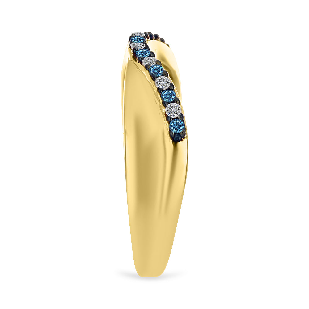 Anillo de Plata Bañada en Oro con Diamante Azul y Diamante blanco 4 