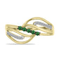 Anillo de Plata Bañada en Oro con Diamante Verde y Diamante blanco