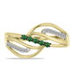 Anillo de Plata Bañada en Oro con Diamante Verde y Diamante blanco