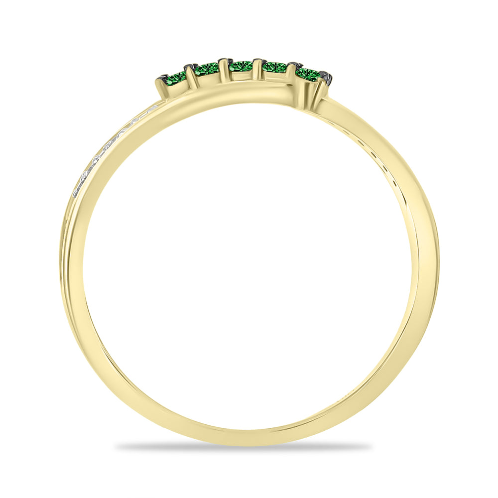 Anillo de Plata Bañada en Oro con Diamante Verde y Diamante blanco 2 
