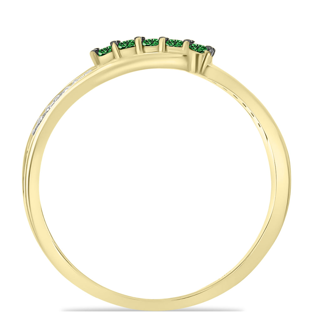 Anillo de Plata Bañada en Oro con Diamante Verde y Diamante blanco