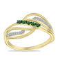 Anillo de Plata Bañada en Oro con Diamante Verde y Diamante blanco