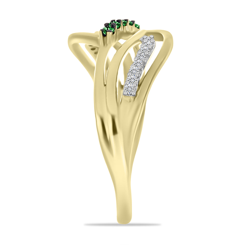 Anillo de Plata Bañada en Oro con Diamante Verde y Diamante blanco 4 