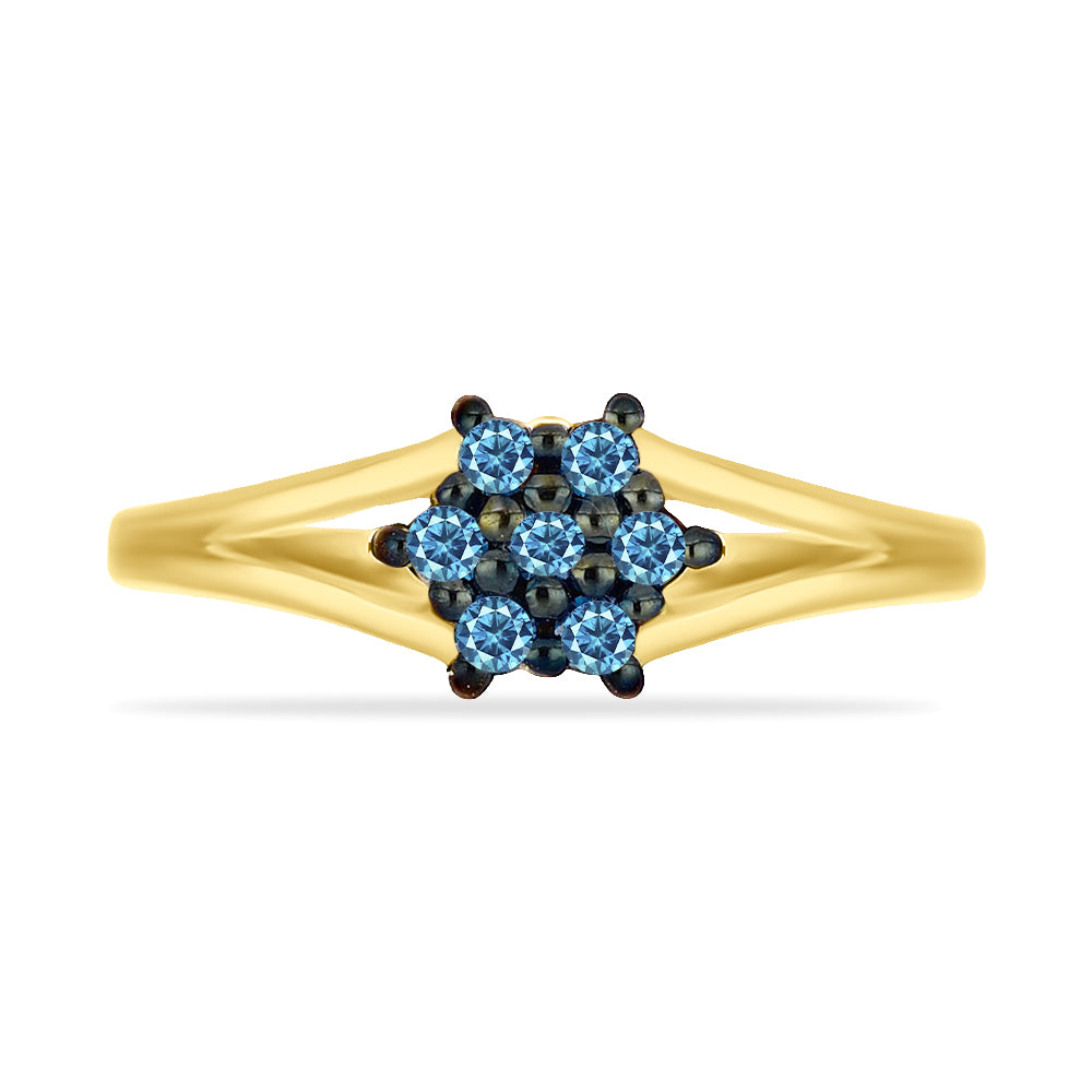 Anillo de Plata Bañada en Oro con Diamante Azul 1 