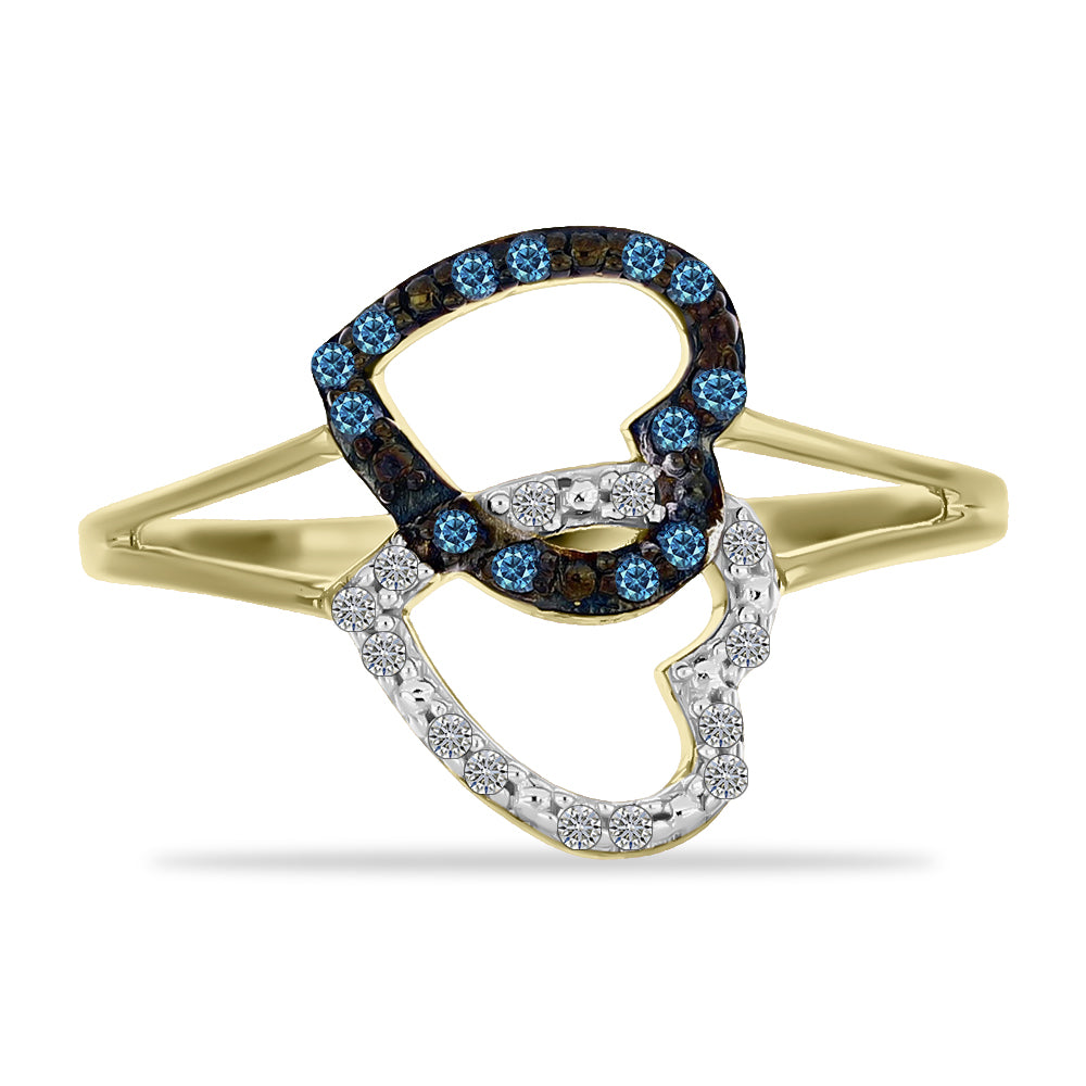 Anillo de Plata Bañada en Oro con Diamante Azul y Diamante blanco 1 