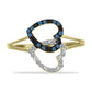 Anillo de Plata Bañada en Oro con Diamante Azul y Diamante blanco