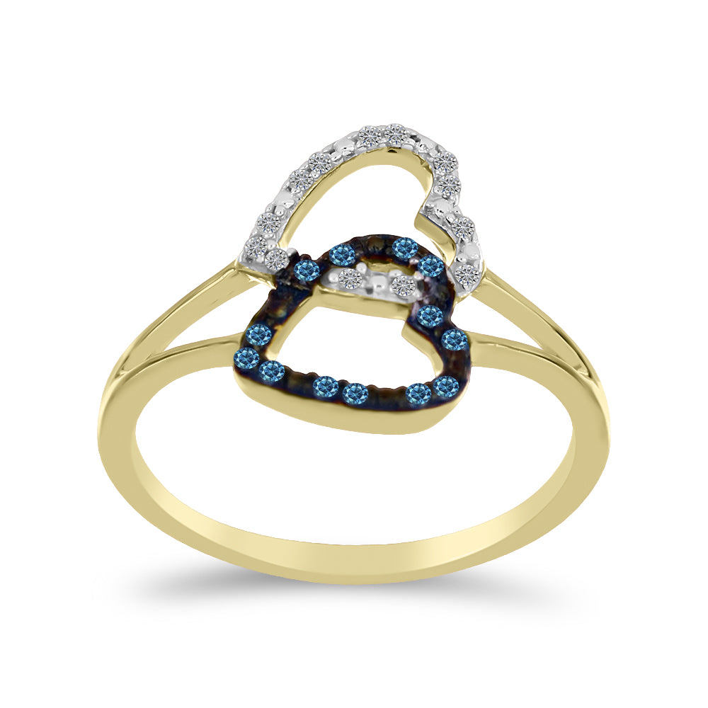 Anillo de Plata Bañada en Oro con Diamante Azul y Diamante blanco 3 