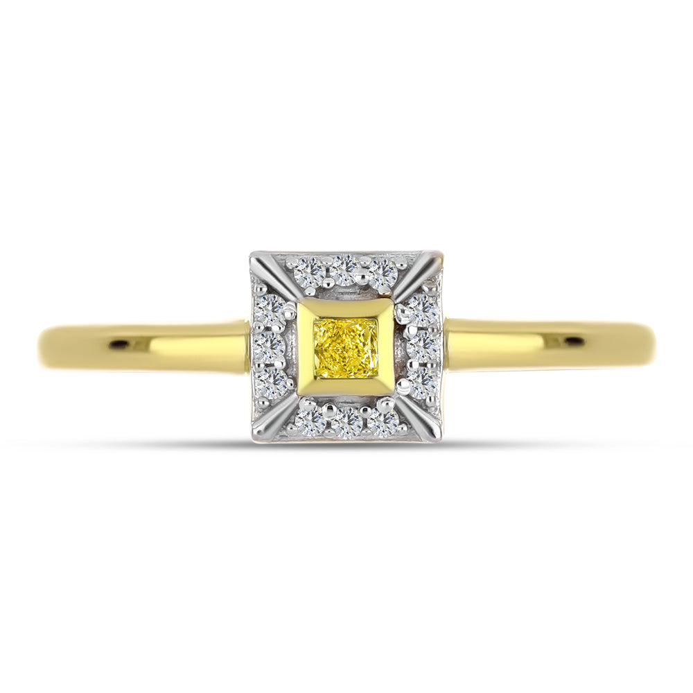 Anillo de Plata Bañada en Oro con Diamante Amarillo y Zircón blanco natural 1 