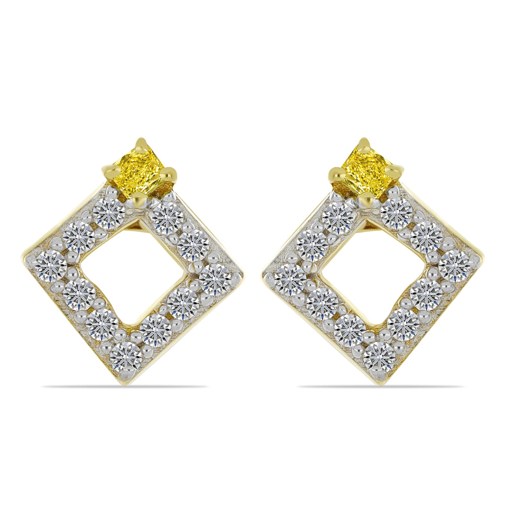 Pendientes de Plata Bañada en Oro con Diamante Amarillo y Zircón blanco natural 1 