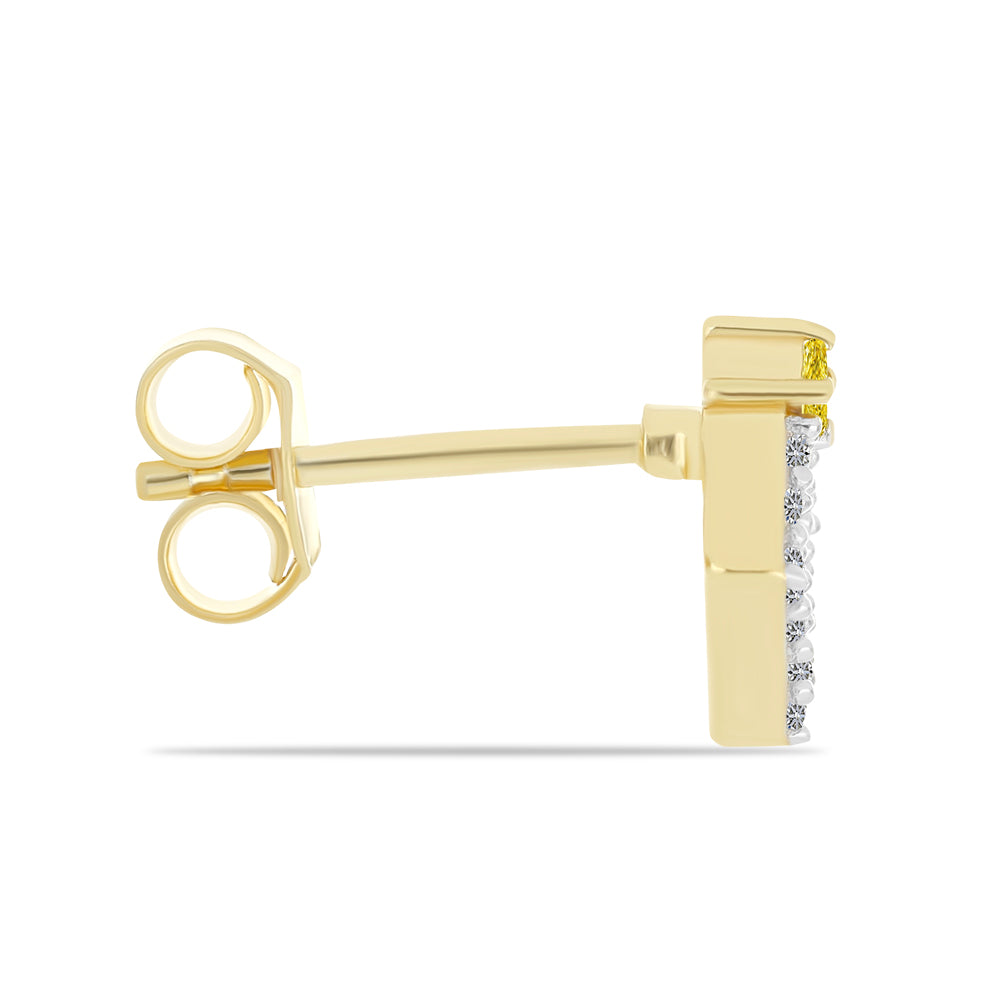 Pendientes de Plata Bañada en Oro con Diamante Amarillo y Zircón blanco natural