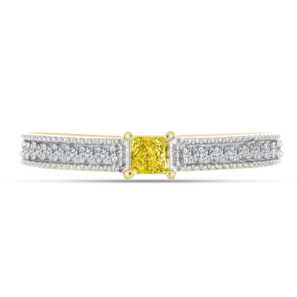 Anillo de Plata Bañada en Oro con Diamante Amarillo y Zircón blanco natural