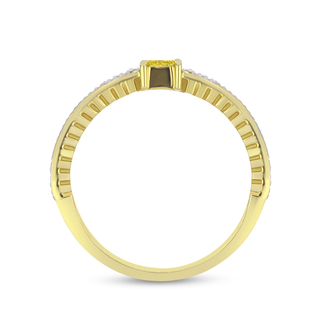 Anillo de Plata Bañada en Oro con Diamante Amarillo y Zircón blanco natural 2 