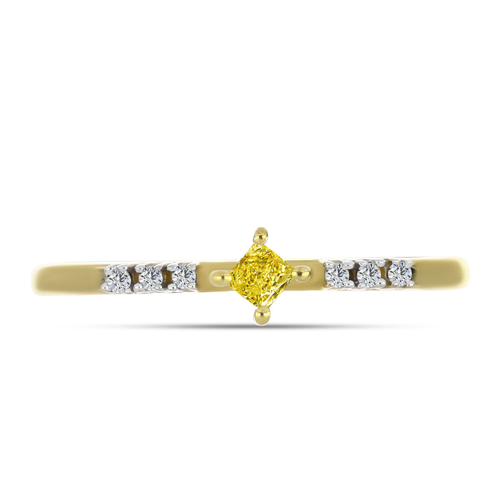 Anillo de Plata Bañada en Oro con Diamante Amarillo y Zircón blanco natural 5 
