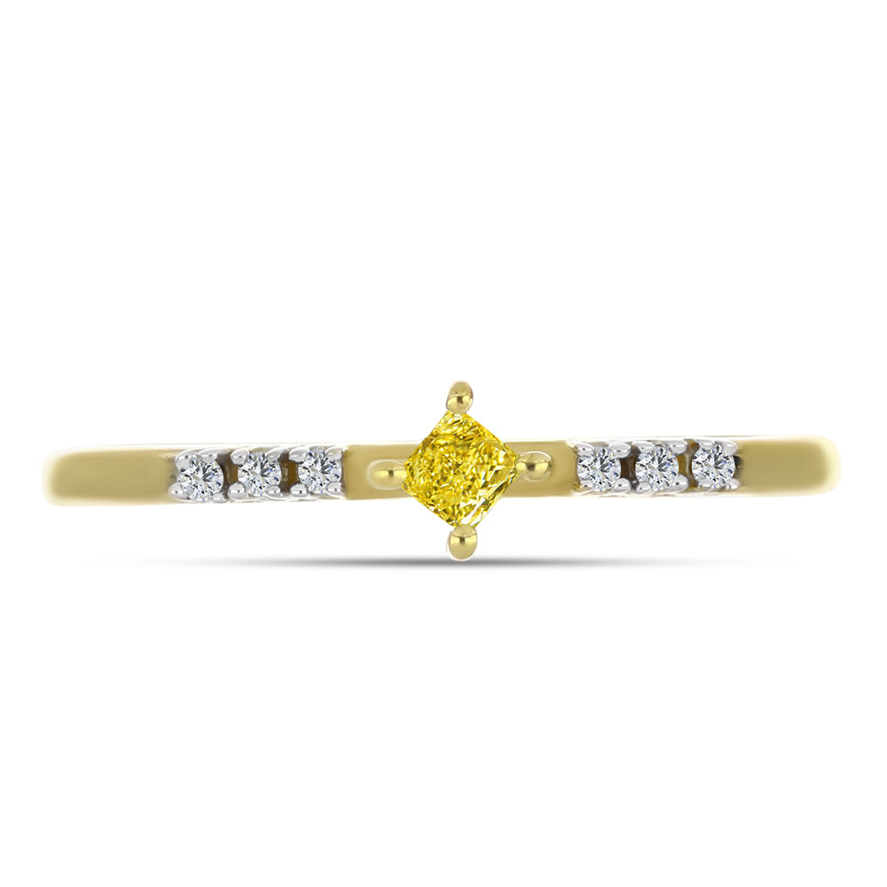 Anillo de Plata Bañada en Oro con Diamante Amarillo y Zircón blanco natural 1 