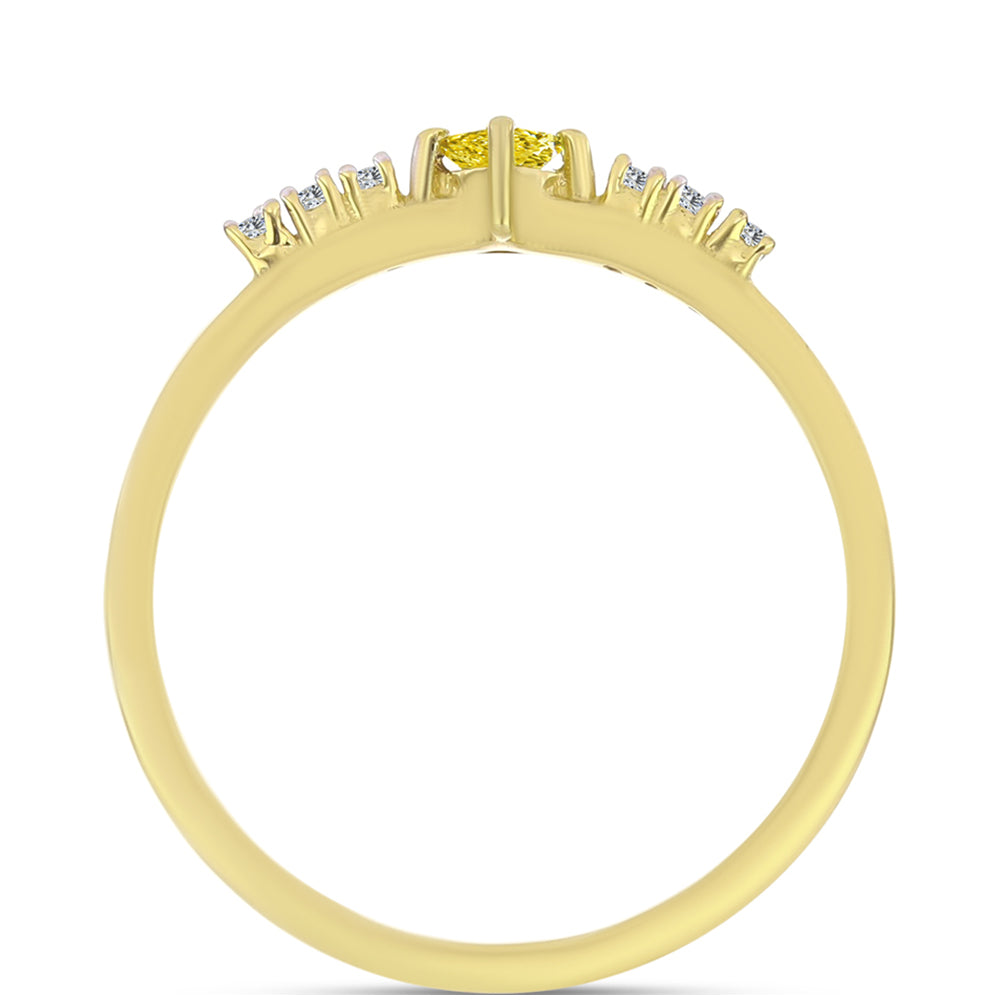 Anillo de Plata Bañada en Oro con Diamante Amarillo y Zircón blanco natural