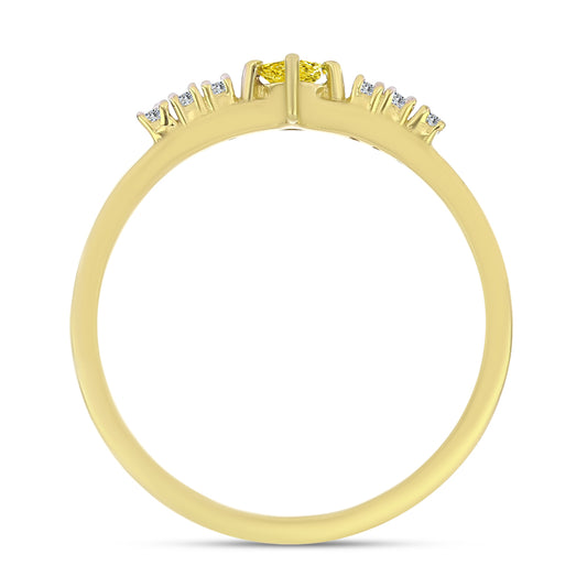 Anillo de Plata Bañada en Oro con Diamante Amarillo y Zircón blanco natural