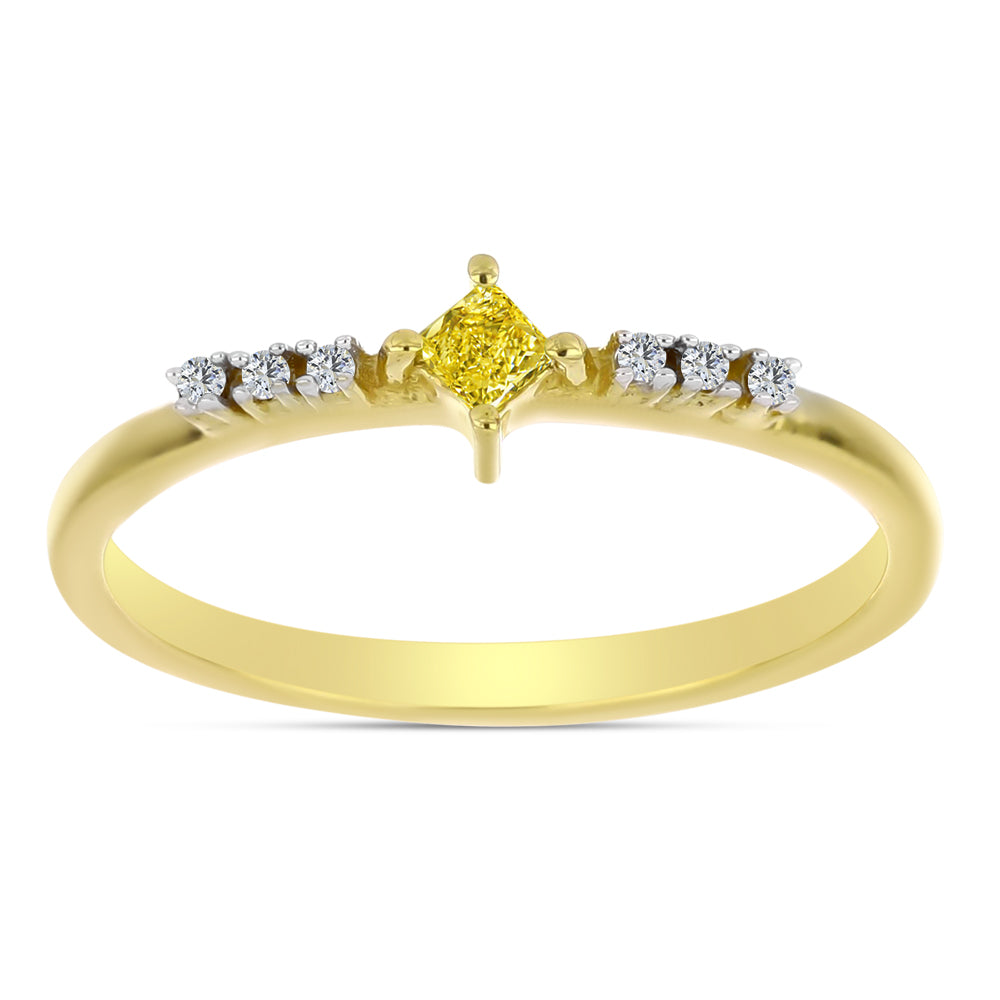 Anillo de Plata Bañada en Oro con Diamante Amarillo y Zircón blanco natural 3 